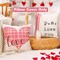 Valentines Pillow Covers 18x18 inch Set of 4, Pink Valentine's Day Pillow Covers with Love Heart Stripes p.s. Love You - Cute Throw Pillows Case for Couch Sofa, Home Office Valentine Decorations